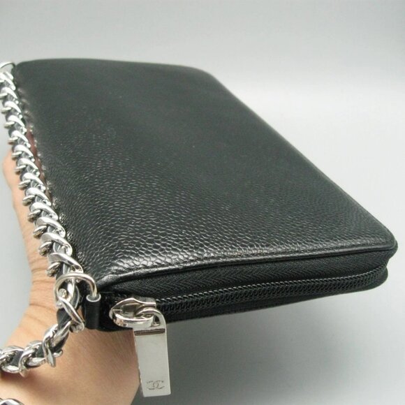 Vintage Chanel Black Caviar Leather Long Bag Wallet - Picture 6 of 16